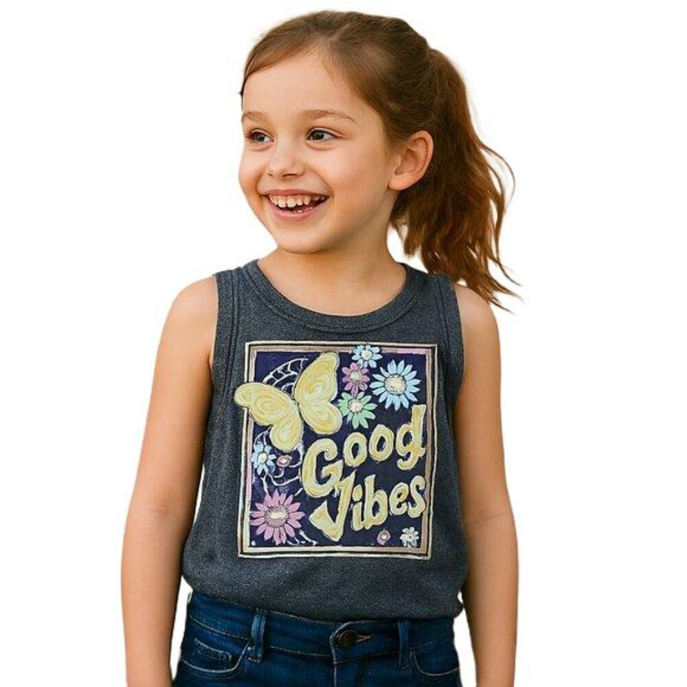 wonder nation Kids Tank Top Good Vibes Graphic Gray Colorful Size M (7/8)